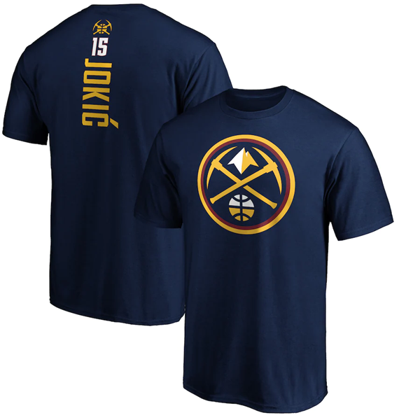 Men's Denver Nuggets #15 Nikola Jokic Navy Name & Number T-Shirt